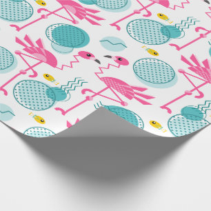 Papier Cadeau Le Flamant rose tropical de style Memphis des ann