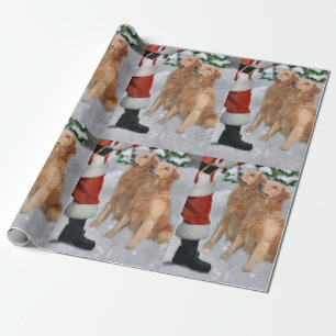 Papier Cadeau Le golden retriever croient Noël