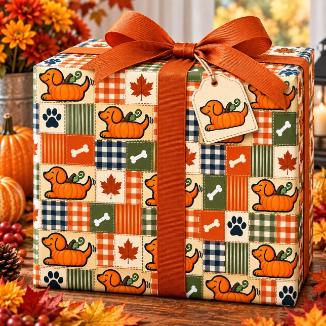 Papier Cadeau Le Goodog™ Patchwork de Citrouille Chien (Créateur téléchargé)