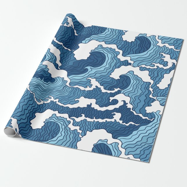 Papier Cadeau Le Grand Motif Bleu Vague (Déroulé)