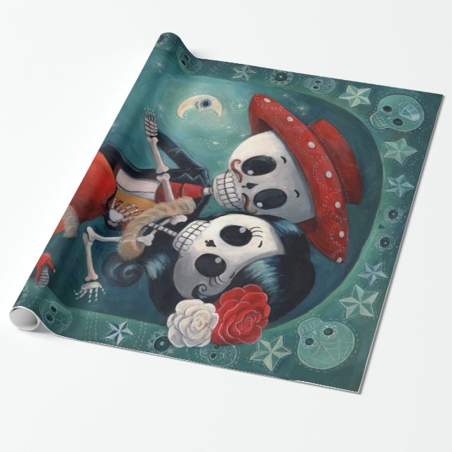 Papier Cadeau Le jour des amants squelettiques morts (Déroulé)