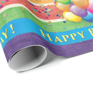 Papier Cadeau Le joyeux anniversaire monte en ballon la couleur