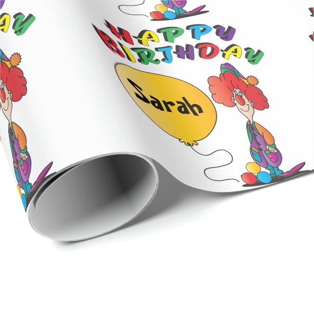 Papier Cadeau Le joyeux anniversaire personnalisent le clown (Coin rond)