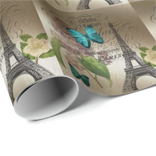 Papier Cadeau le lilas scripts Tour Eiffel vintage moderne de