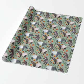 Papier Cadeau Le Motif animal du Tapir de Malaisie vert et noir