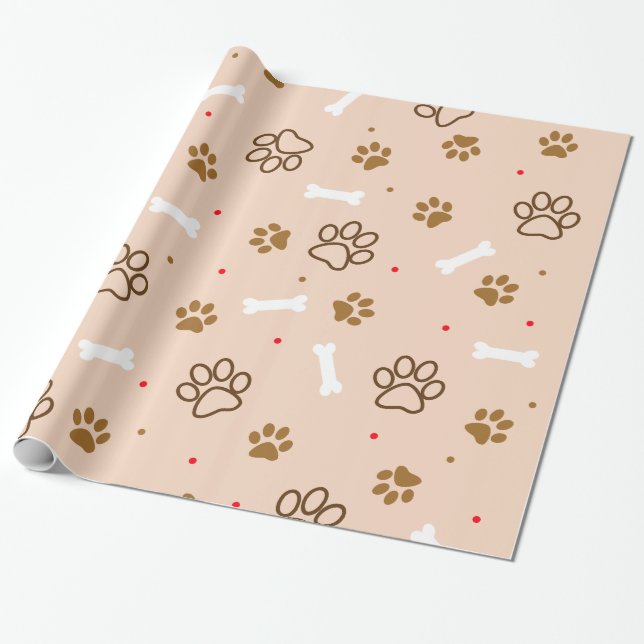 Papier Cadeau Le motif mignon de chien avec des pattes désosse (Déroulé)