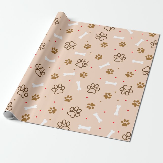 Papier Cadeau Le motif mignon de chien avec des pattes désosse (Déroulé)