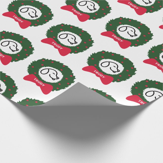Papier Cadeau Le nom du chiot de guirlande de Noël du chien (Coin)
