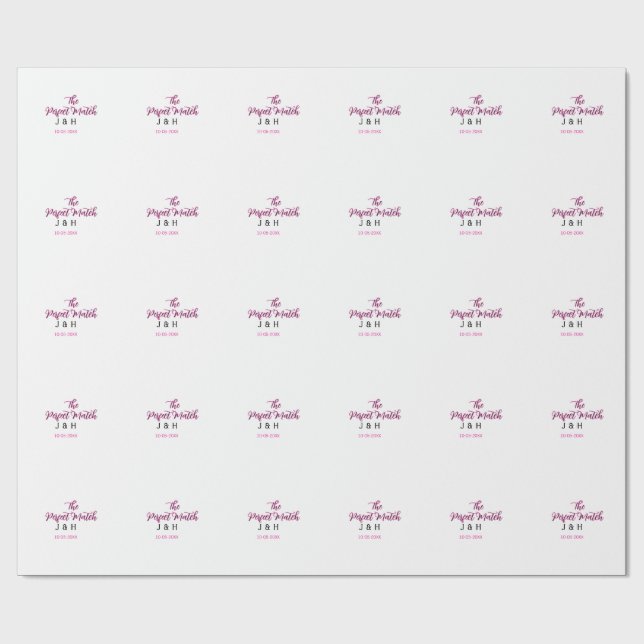 Papier Cadeau Le parfait match rose noir nom date mariage cou (Plat)
