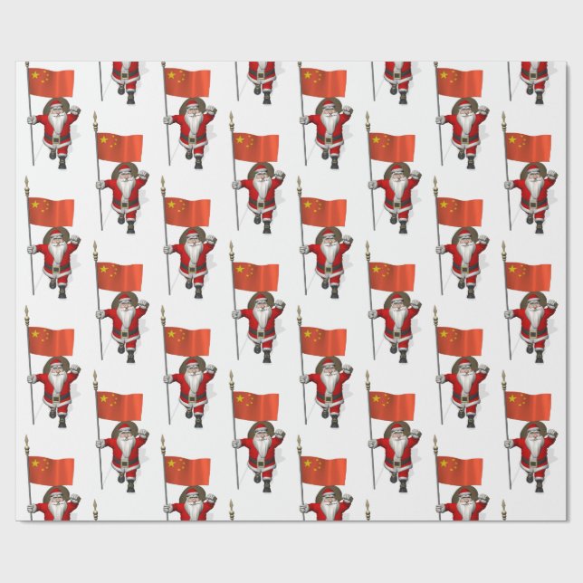 Papier Cadeau Le Père Noël Avec Drapeau De Chine (Plat)