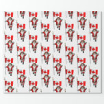 Papier Cadeau Le père noël avec le drapeau du Canada<br><div class="desc">la couleur d'arrière - plan peut être changée : CUSTOMISEZ-la
 engendrez Noël visitant le pays en Amérique du Nord ondulant fièrement la bannière de feuille d'érable</div>