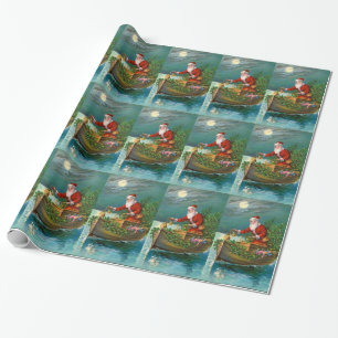 Papier Cadeau Le père noël dans le bateau