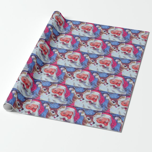 Papier Cadeau Le Père Noël et son sac d'emballage de Noël Reinde (Déroulé)