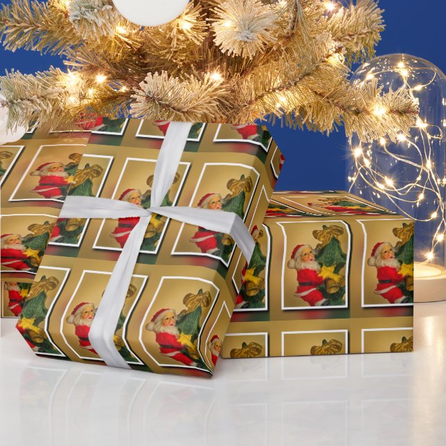 Papier Cadeau Le Père Noël sur l'arbre de Noël Motif côte à côte (Vacances)