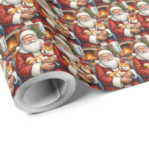 Papier Cadeau Le Père Noël tenant l'art de Noël Akita