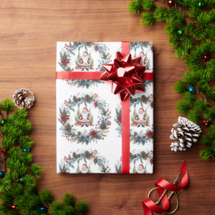 Papier Cadeau Le Père Noël Wreath d'hiver Joyeuses vacances