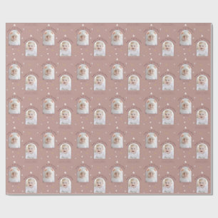 Papier Cadeau Le premier Noël de bébé Photo personnalisée rose p