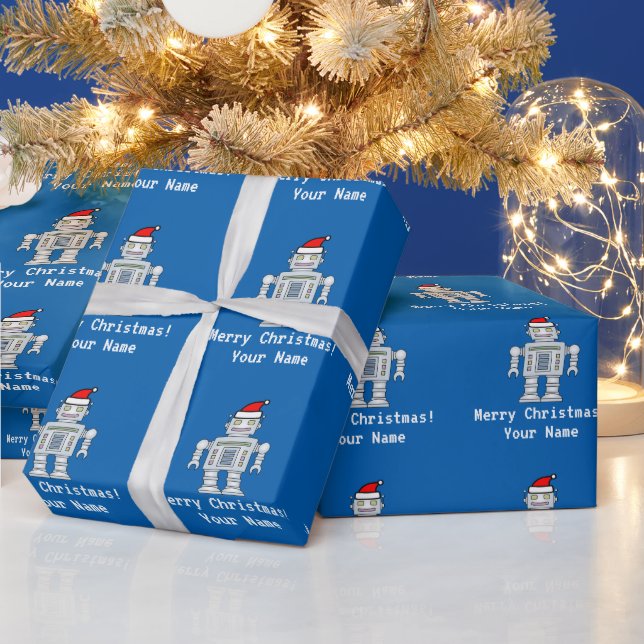 Papier Cadeau Le robot bleu personnalisé le père noël badine (Vacances)