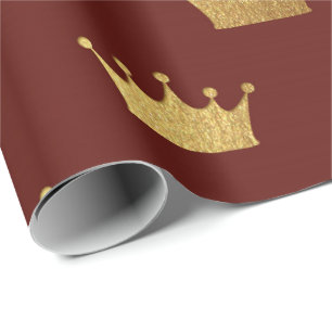 Papier Cadeau Le Roi marron rouge royal Crown Heraldic princesse