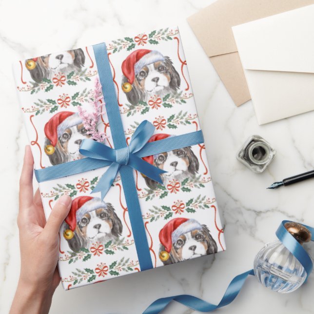 Papier Cadeau Le roi Noël Charles Spaniel Chien Motif (Cadeaux)