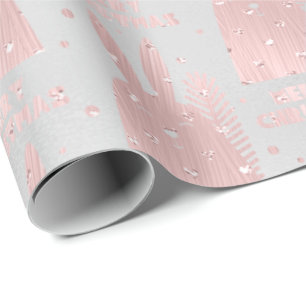 Papier Cadeau Le rose de lapin de Joyeux Noël rougissent argent