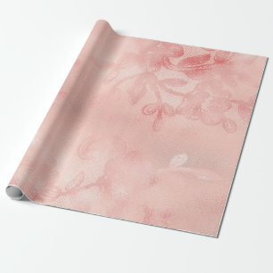 Papier Cadeau Le rose floral de dentelle d'or de corail en