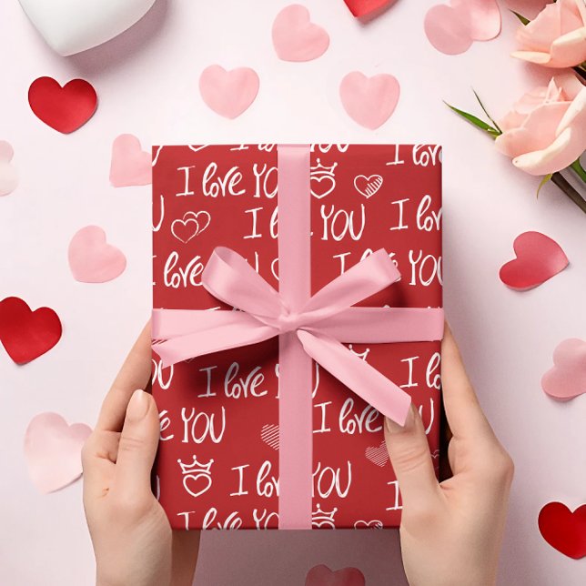 Papier Cadeau Le thème de Valentine Rouge Blanc Je t'aime Motif (Créateur téléchargé)