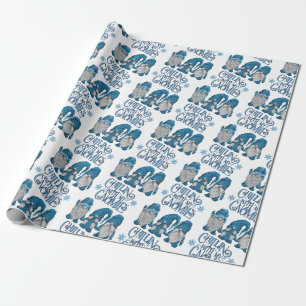 Papier Cadeau Le Trio d'hiver bleu Noël avec mes nanas