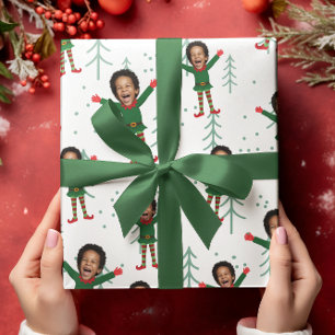 Papier Cadeau Le visage et le nom de l'enfant Elf Christmas Funn