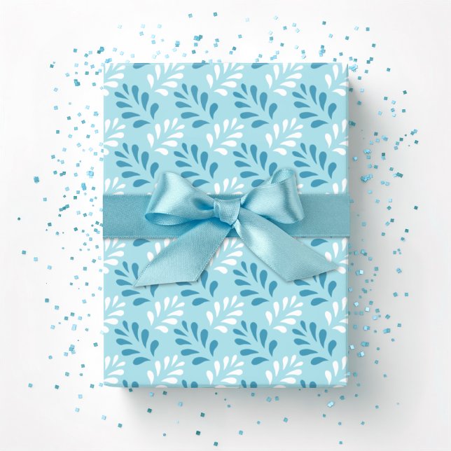 Papier Cadeau Leaf Flourish Trellis in Aqua (Créateur téléchargé)