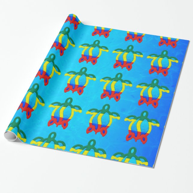 Papier Cadeau L'eau bleue Rasta Honu (Déroulé)