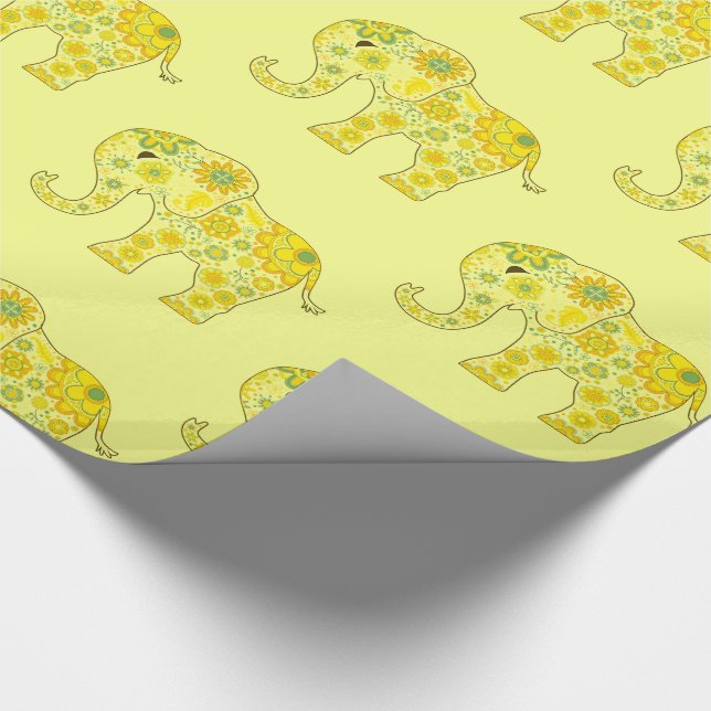 Papier Cadeau L'éléphant fleurit le jaune (Coin)