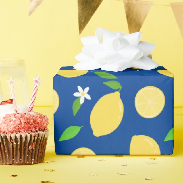 Papier Cadeau Lemon Floral Classique Marine Chic Moderne Simple (Fête d'anniversaire)