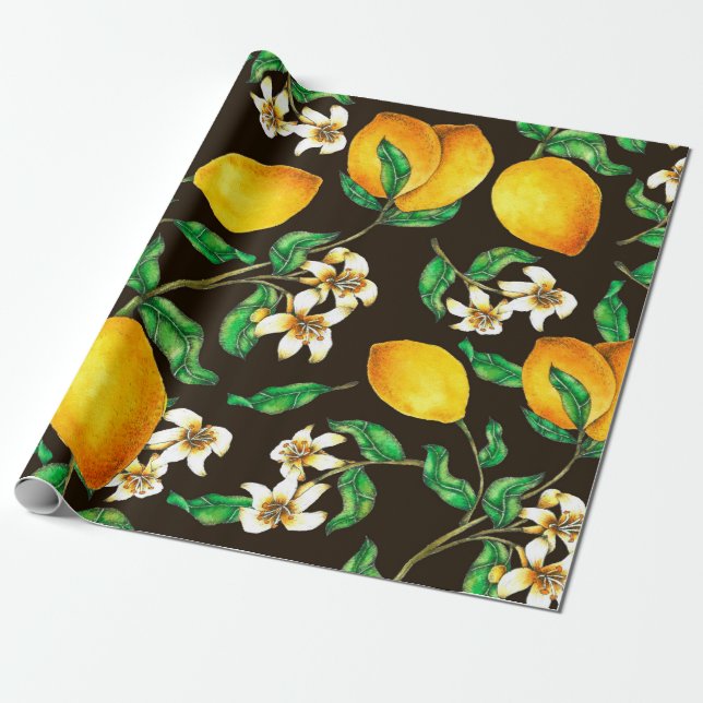 Papier Cadeau Lemon Seamless Pattern hand painted in watercolor (Déroulé)
