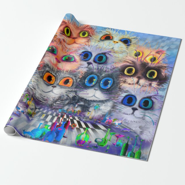 Papier Cadeau L'ensemble des portraits de chats arrière - plan a (Déroulé)