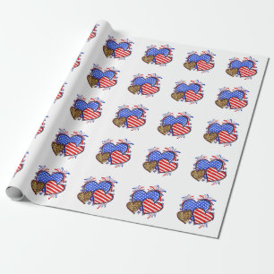 Papier Cadeau Leopard American Flag Heart 4 juillet USA