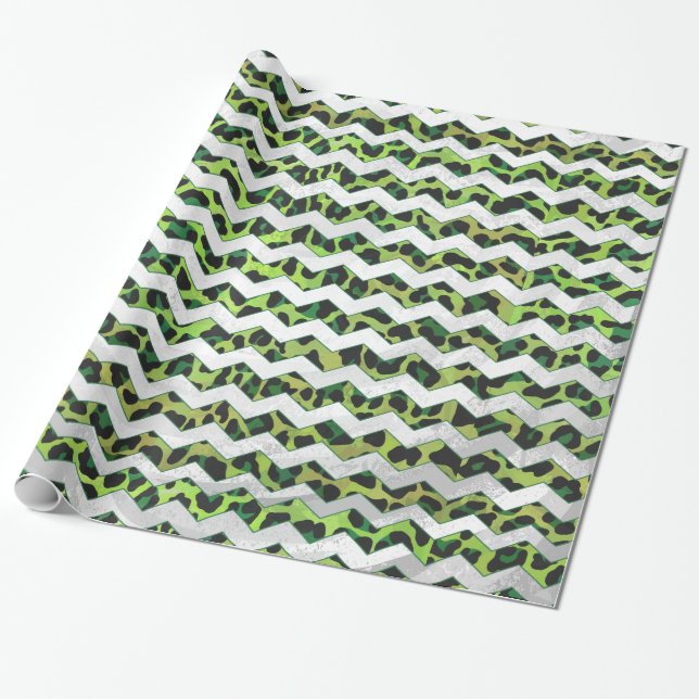 Papier Cadeau Leopard Chevron noir et vert (Déroulé)