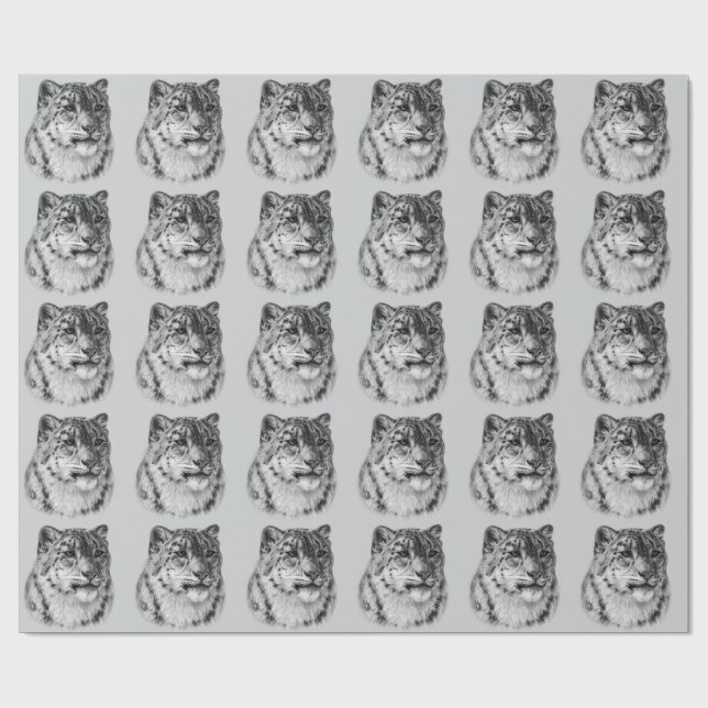 Papier Cadeau Leopard De Neige À Main (Plat)