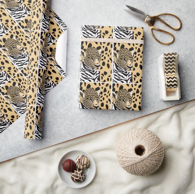 Papier Cadeau Leopard et Zebra Stripes Art Abstrait (Artisanat)