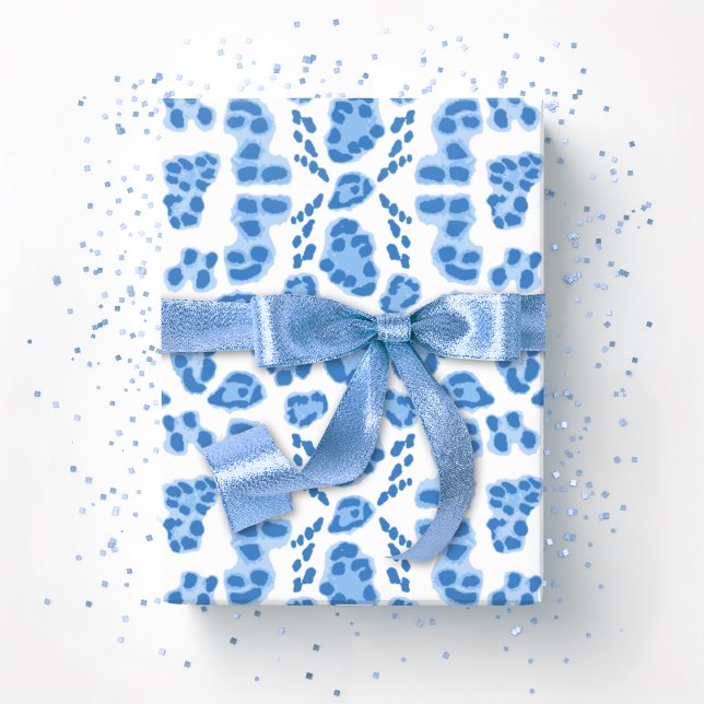 Papier Cadeau Leopard Ikat in Blue Porcelain (Créateur téléchargé)