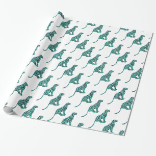Papier Cadeau Léopard noir et Turquoise