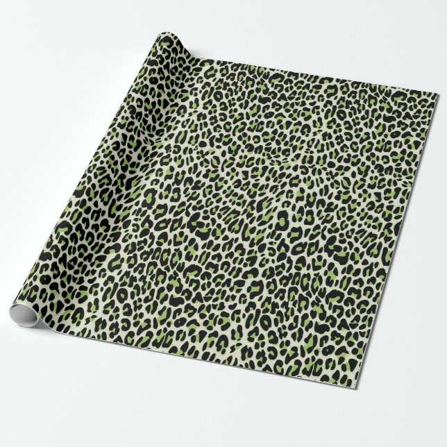 Papier Cadeau Leopard, poster de animal vert (Déroulé)