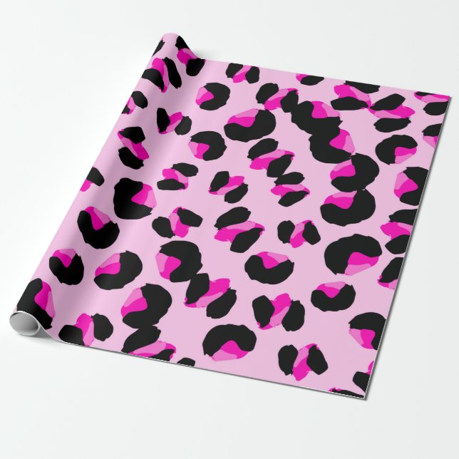 Papier Cadeau Léopard rose. Motif de peau animale. Leopard. Pant (Déroulé)