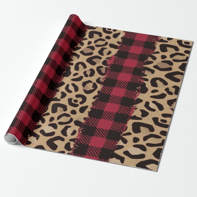 Papier Cadeau Leopard Safari Buffalo Plaid Noël (Déroulé)