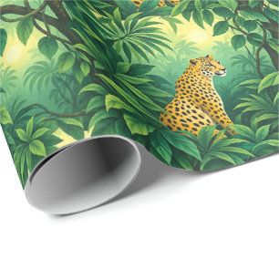 Papier Cadeau Léopards parmi une végétation tropicale luxuriante