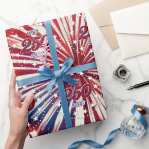 Papier Cadeau Les 250 ans d'Amérique 1776-2026 Feux d'artifice R