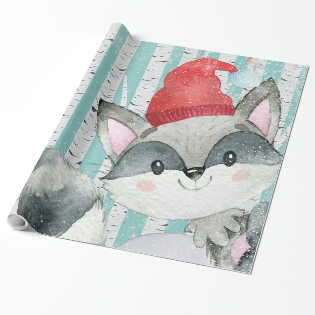 Papier Cadeau Les amis des animaux des forêts d'hiver - Racoon (Déroulé)