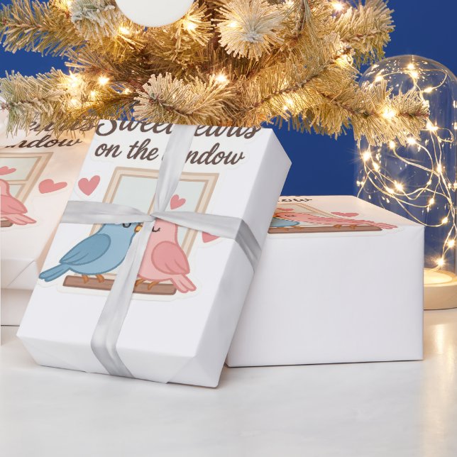 Papier Cadeau Les amoureux sur la fenêtre - Sticker Lovebirds (Vacances)