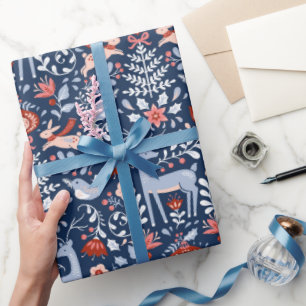 Papier Cadeau Les animaux des bois scandinaves Noël