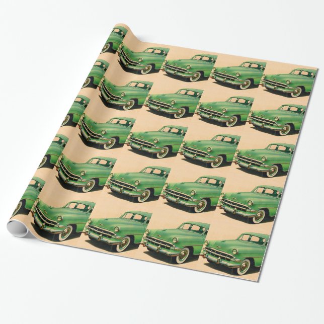 Papier Cadeau les années 1950 Chevy vert (Déroulé)